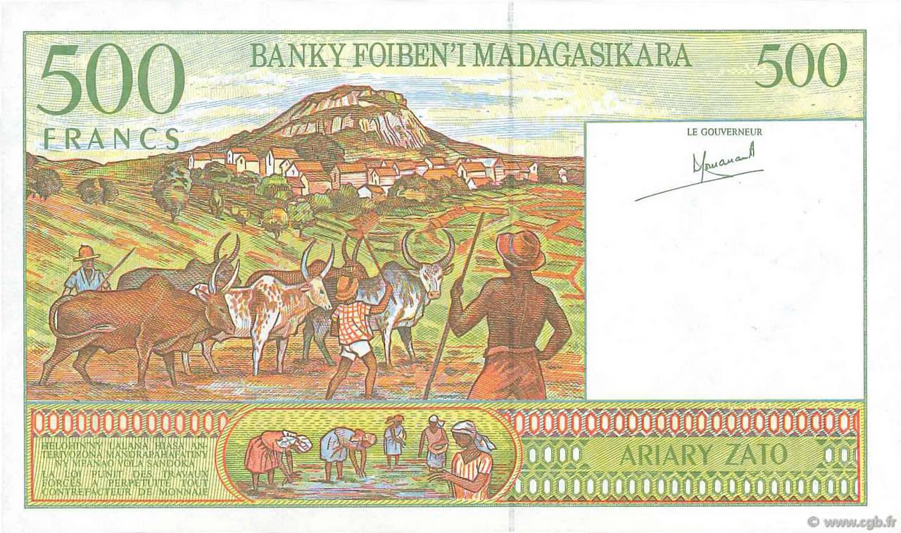 VERSO 500 francs - 100 Ariary Type 1994 Madagascar