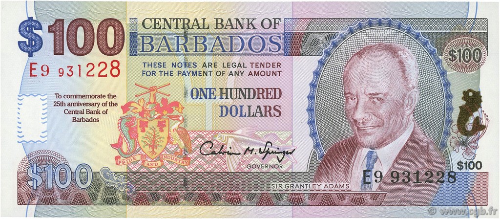 Billet De 100 Dollars Recto Verso 100 dollars Barbade | Barbade - Le catalogue Numizon