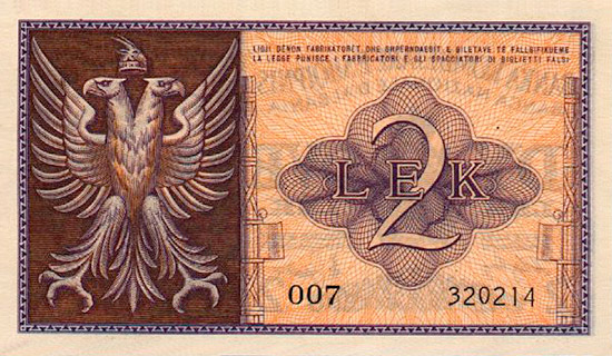 2 lek type 1940 Albanie | Albanie - Le catalogue Numizon 2 lek type 1940 Albanie | Albanie - Le catalogue Numizon