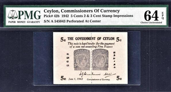 Ceylon 5 cents type 1942 | Ceylon - The banknote Numizon catalog