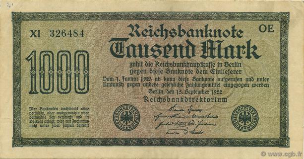 Reichsbanknotes 1,000 mark type 1922 | Germany (1918-1933