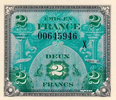 未使用 1944年 フランス 軍票 France 10フラン francs 紙幣 未使用 1944年 フランス 軍票 France 10フラン francs 紙幣 未