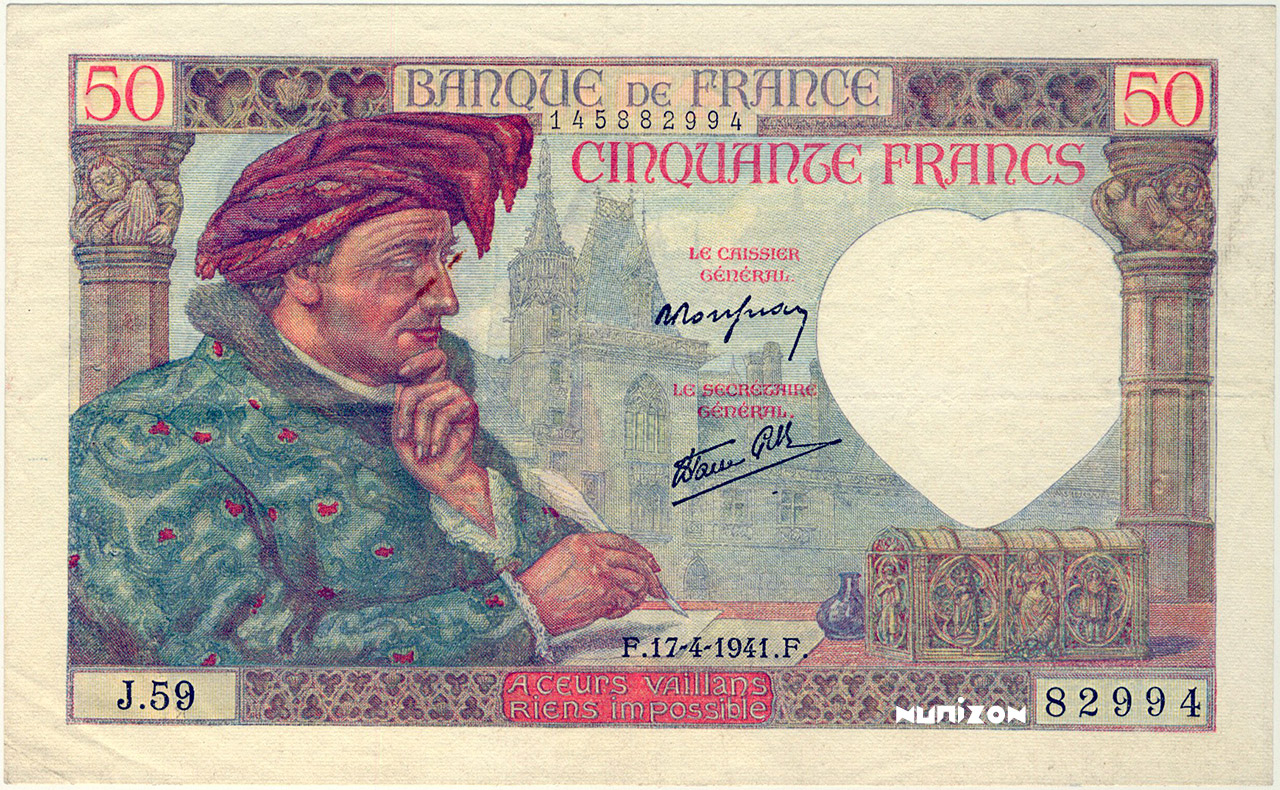 Billet De 50 Francs Jacques Cœur - 2 Octobre 1941 - Très Usé